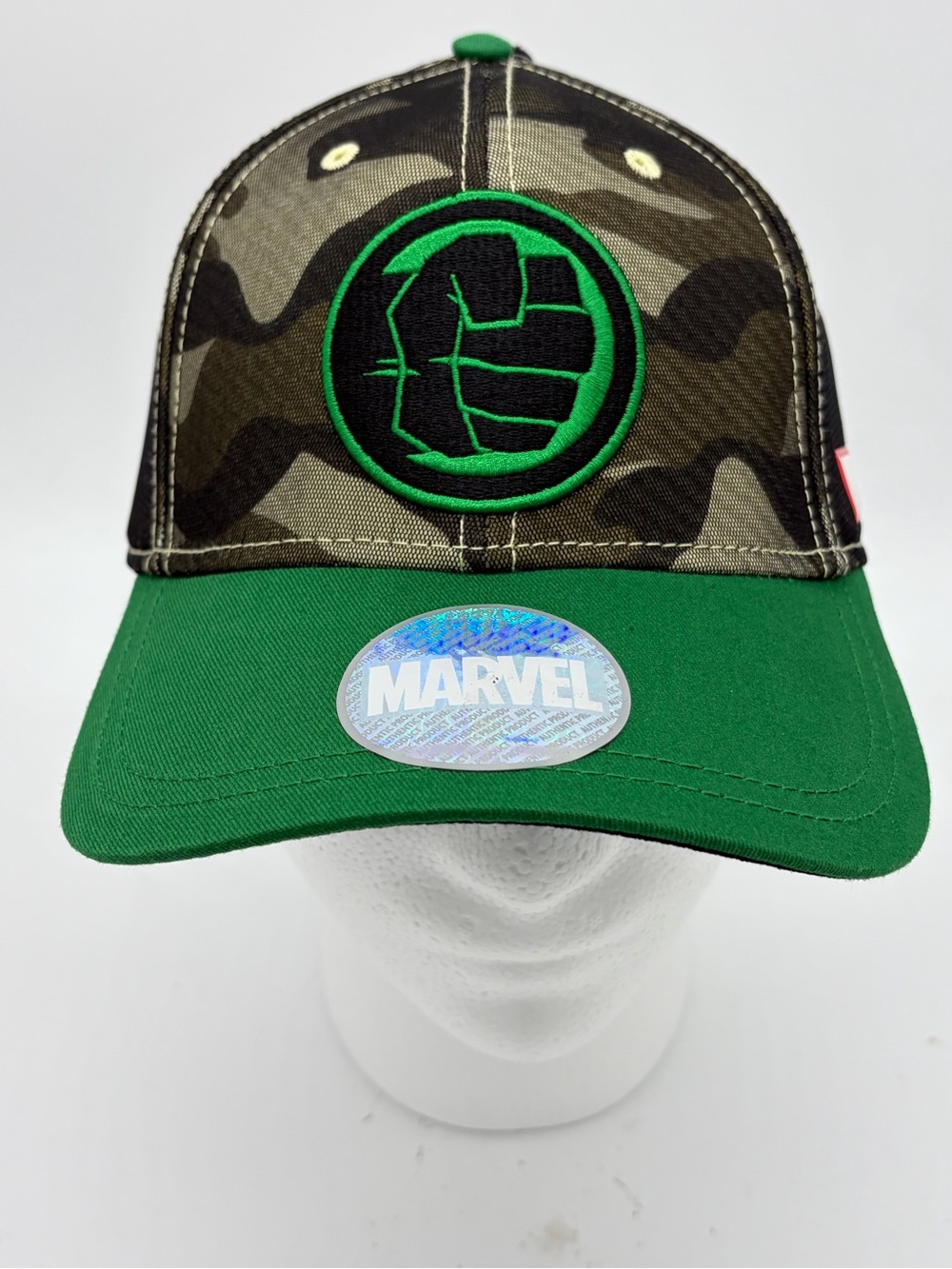 Marvel Green Brim Camo Cap with Hulk Fist Patch